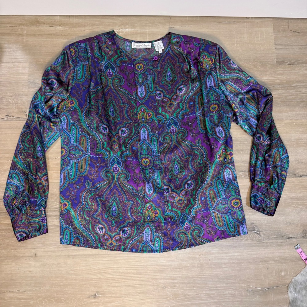 Vintage 80s‎ Paisley Blouse Jewel Tone Secretary Top | Artsy Retro Career Wear